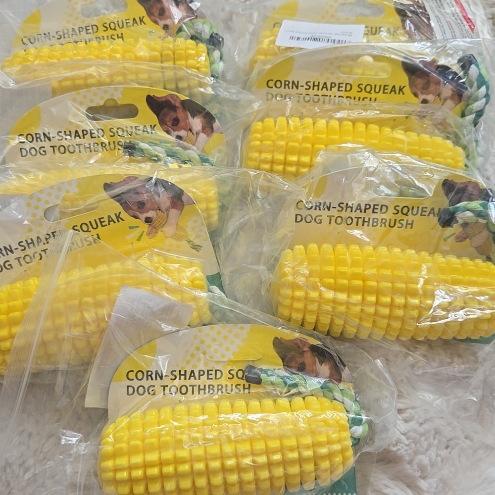 Set Of 7 Corn-shaped Squeak Dog Toothbrush